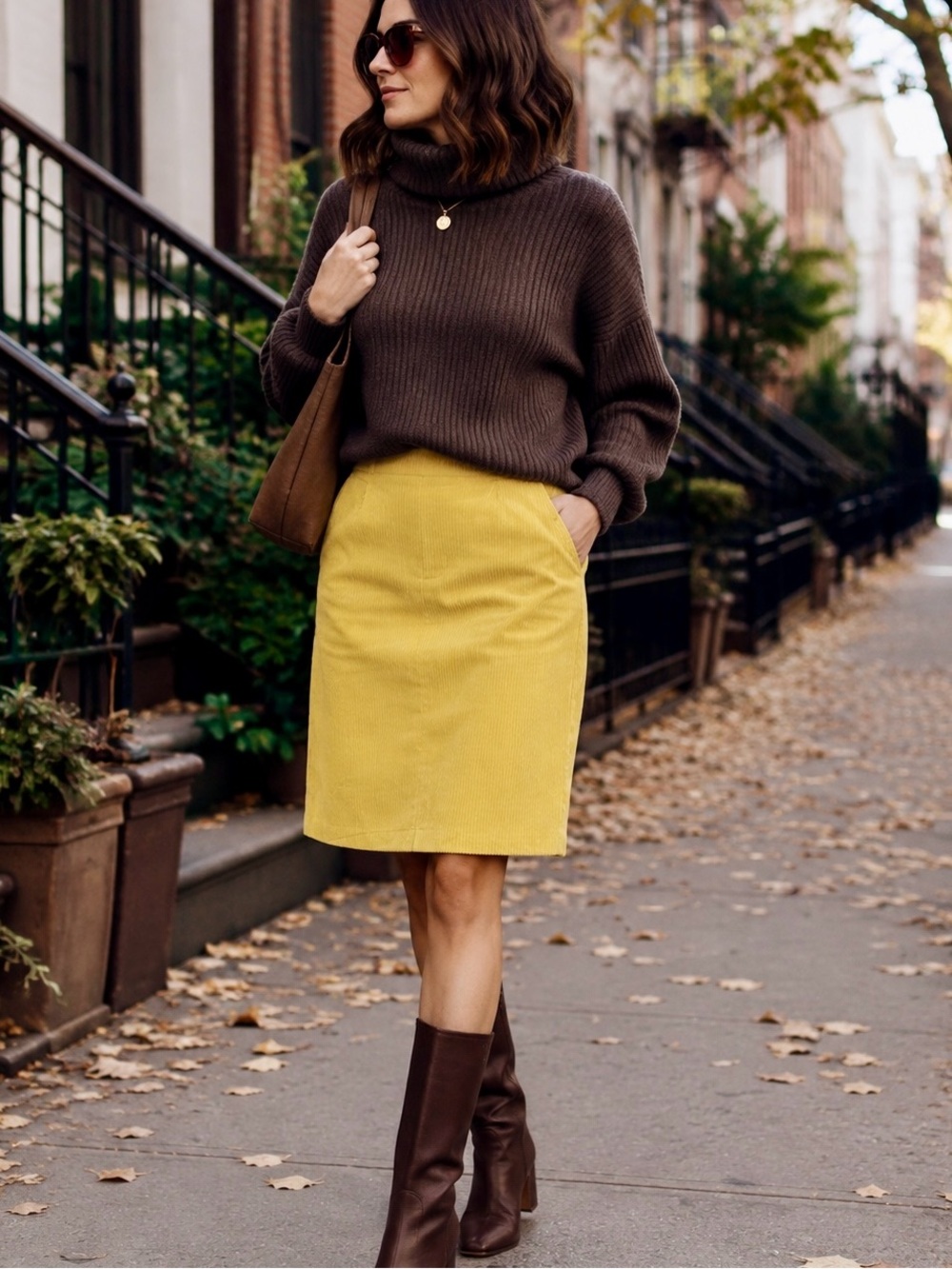 Anthropologie Maeve Corduroy Pencil Knee Length Skirt Yellow 100% Cotton Size 4